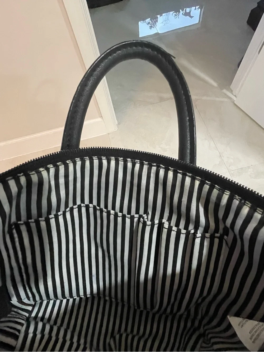 Betsey Johnson Striped Rose Floral Satchel Handbag w/Pom Pom (No Crossbody Strap